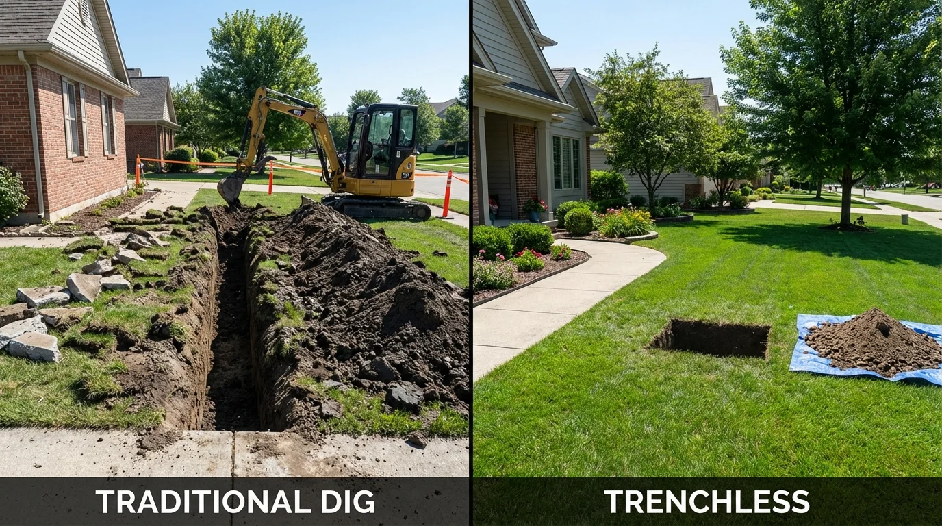 Trenchless sewer repair with minimal yard damage versus traditional excavation in Arco, ID